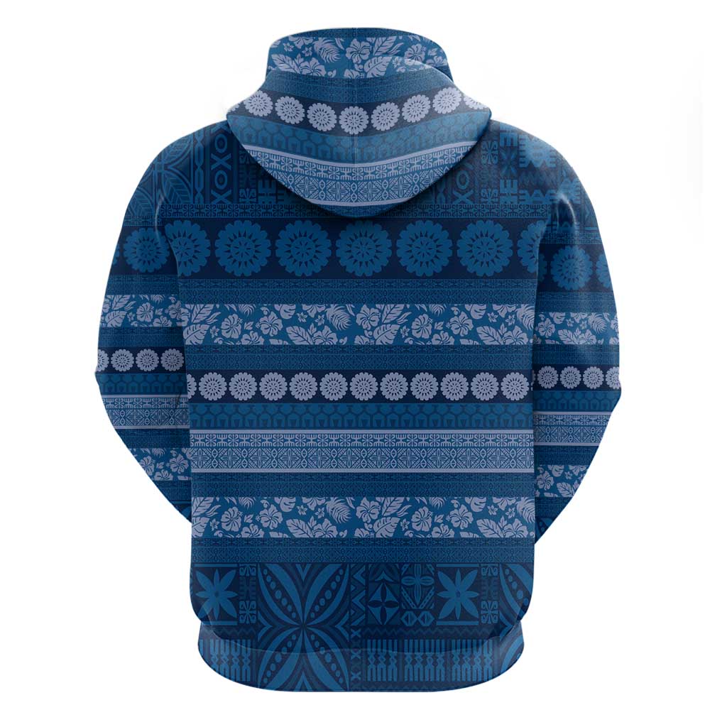 Fiji Marau na Kerisimasi Zip Hoodie Blue Tapa Masi Inspired Christmas LT9 - Polynesian Pride