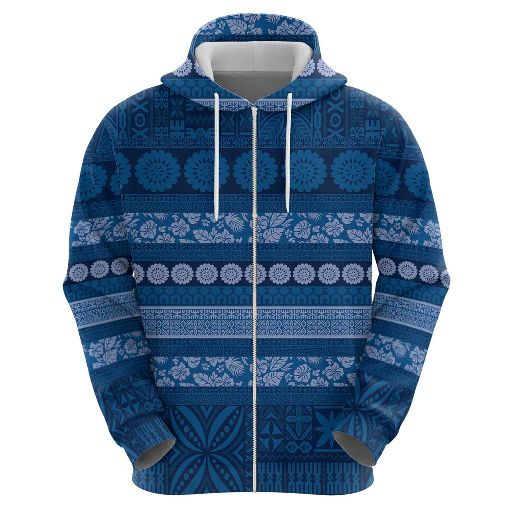 Fiji Marau na Kerisimasi Zip Hoodie Blue Tapa Masi Inspired Christmas LT9 - Polynesian Pride
