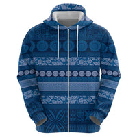 Fiji Marau na Kerisimasi Zip Hoodie Blue Tapa Masi Inspired Christmas LT9 - Polynesian Pride