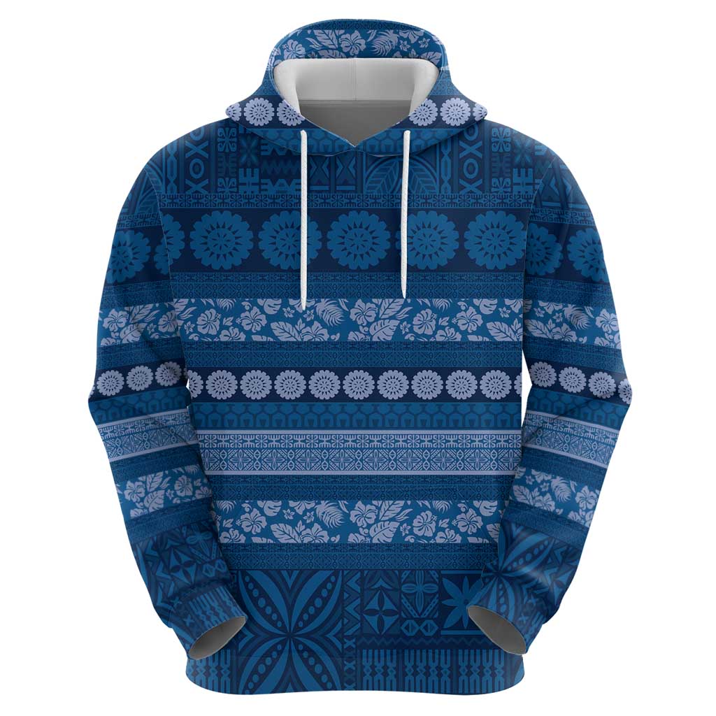Fiji Marau na Kerisimasi Zip Hoodie Blue Tapa Masi Inspired Christmas LT9 - Polynesian Pride