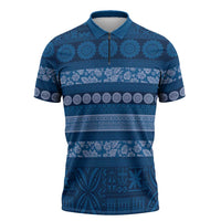 Fiji Marau na Kerisimasi Zipper Polo Shirt Blue Tapa Masi Inspired Christmas LT9 Blue - Polynesian Pride