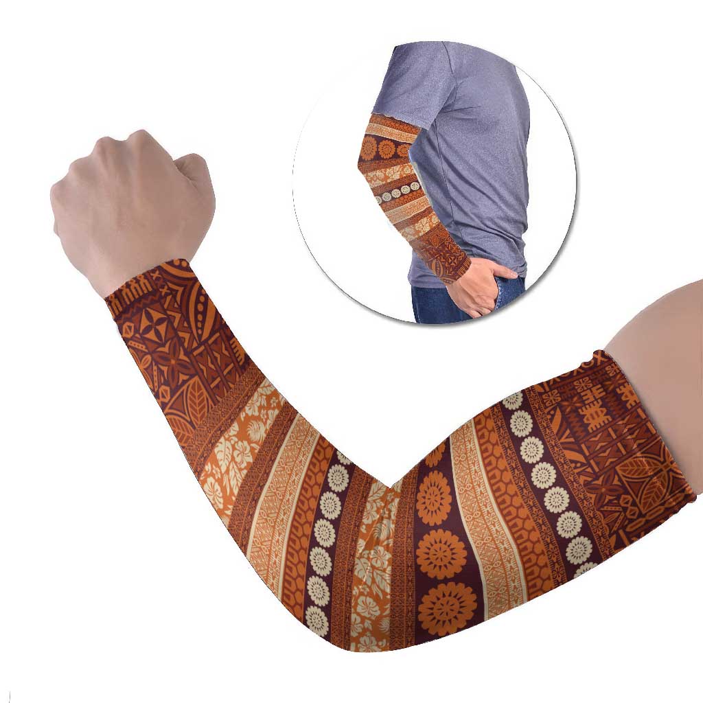 Fiji Marau na Kerisimasi Arm Sleeves Gold Tapa Masi Inspired Christmas LT9 Set of 2 Gold - Polynesian Pride