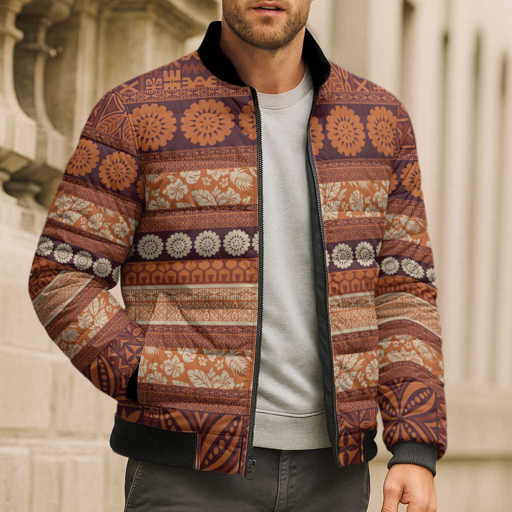 Fiji Marau na Kerisimasi Bomber Puffer Jacket Gold Tapa Masi Inspired Christmas LT9 - Polynesian Pride