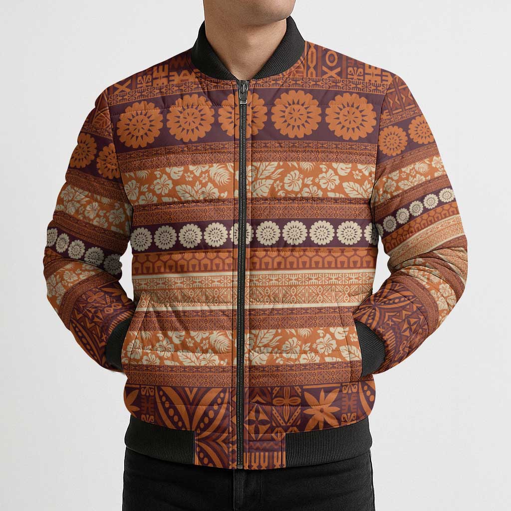 Fiji Marau na Kerisimasi Bomber Puffer Jacket Gold Tapa Masi Inspired Christmas LT9 - Polynesian Pride