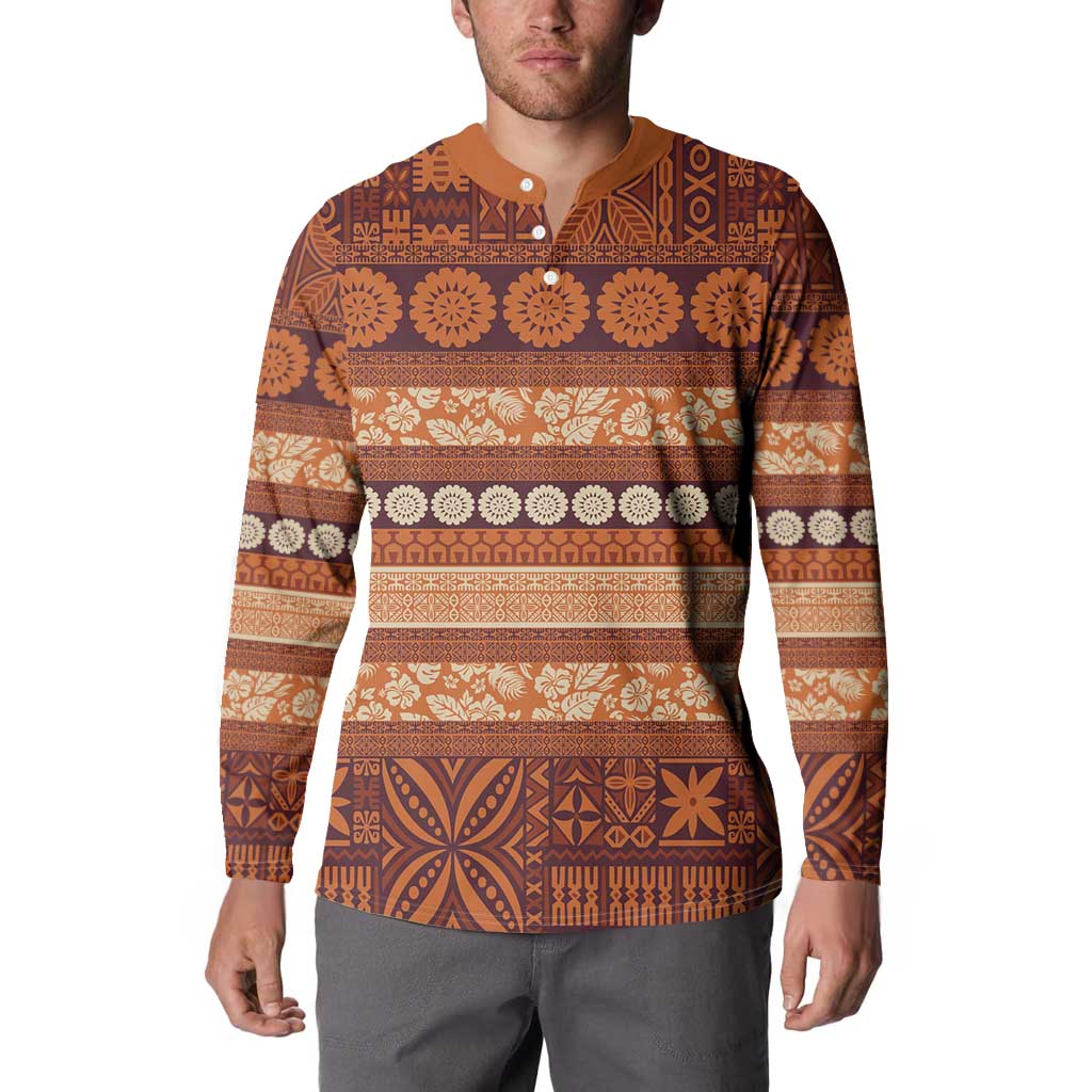 Fiji Marau na Kerisimasi Button Sweatshirt Gold Tapa Masi Inspired Christmas LT9 - Polynesian Pride