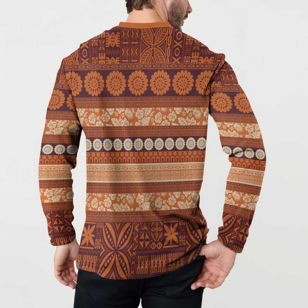 Fiji Marau na Kerisimasi Button Sweatshirt Gold Tapa Masi Inspired Christmas LT9 - Polynesian Pride