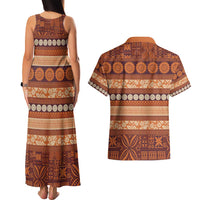 Fiji Marau na Kerisimasi Couples Matching Tank Maxi Dress and Hawaiian Shirt Gold Tapa Masi Inspired Christmas - Polynesian Pride