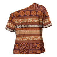 Fiji Marau na Kerisimasi Cross Shoulder Shirt Gold Tapa Masi Inspired Christmas LT9 - Polynesian Pride