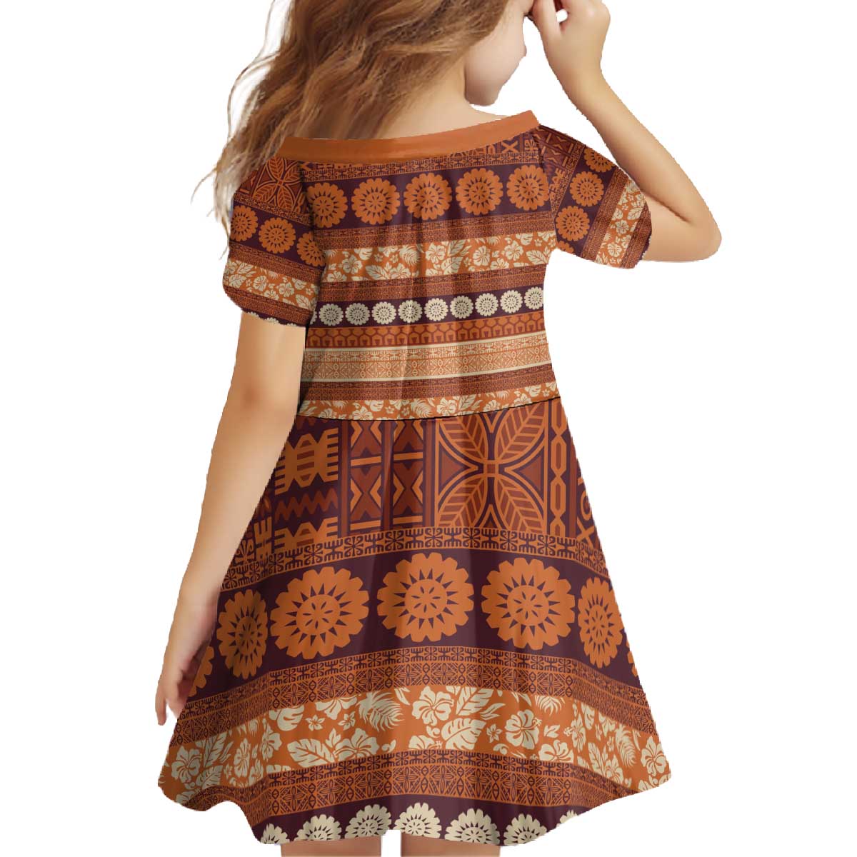 Fiji Marau na Kerisimasi Family Matching Off The Shoulder Long Sleeve Dress and Hawaiian Shirt Gold Tapa Masi Inspired Christmas - Polynesian Pride