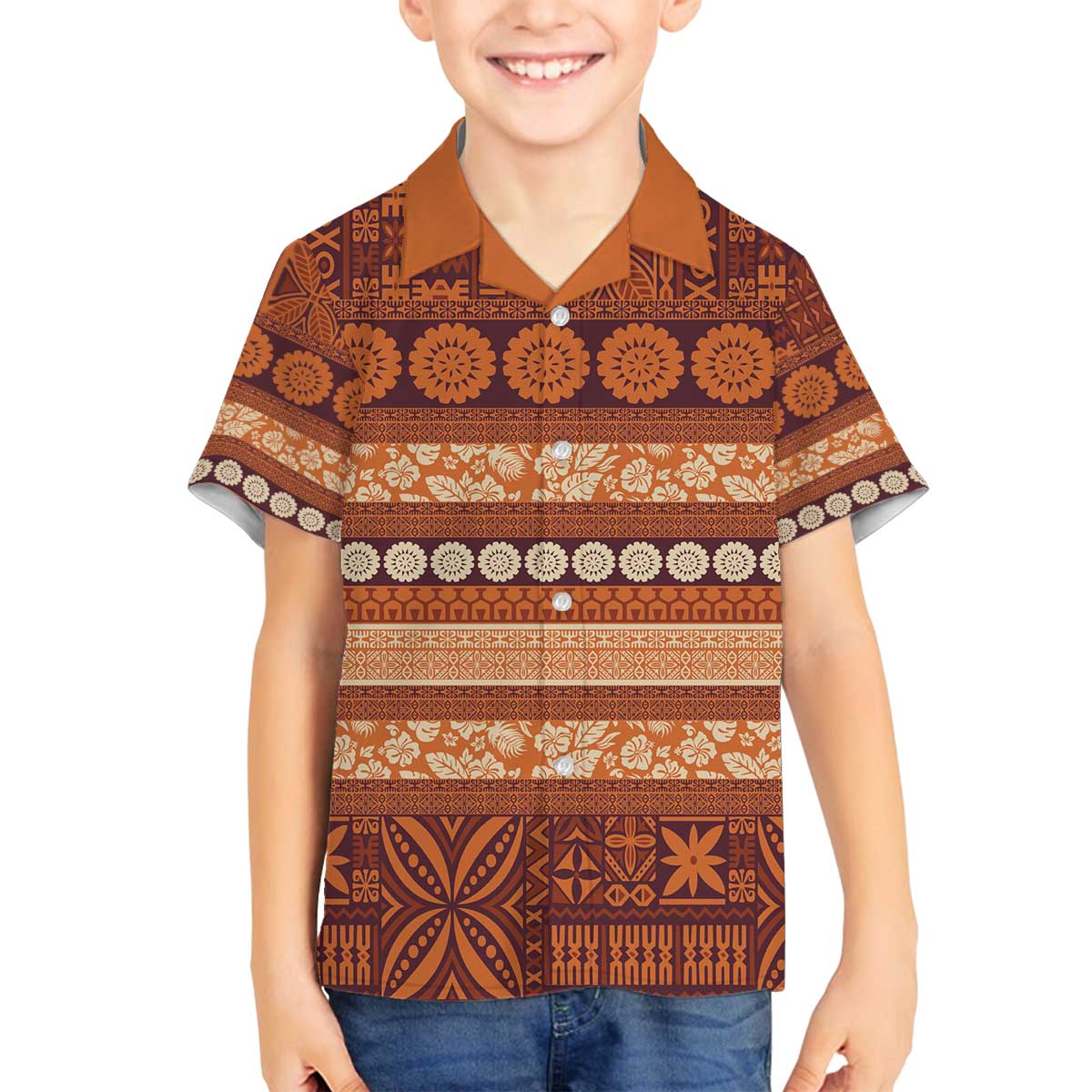 Fiji Marau na Kerisimasi Family Matching Off The Shoulder Long Sleeve Dress and Hawaiian Shirt Gold Tapa Masi Inspired Christmas - Polynesian Pride