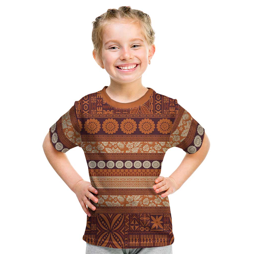 Fiji Marau na Kerisimasi Kid T Shirt Gold Tapa Masi Inspired Christmas LT9 Gold - Polynesian Pride
