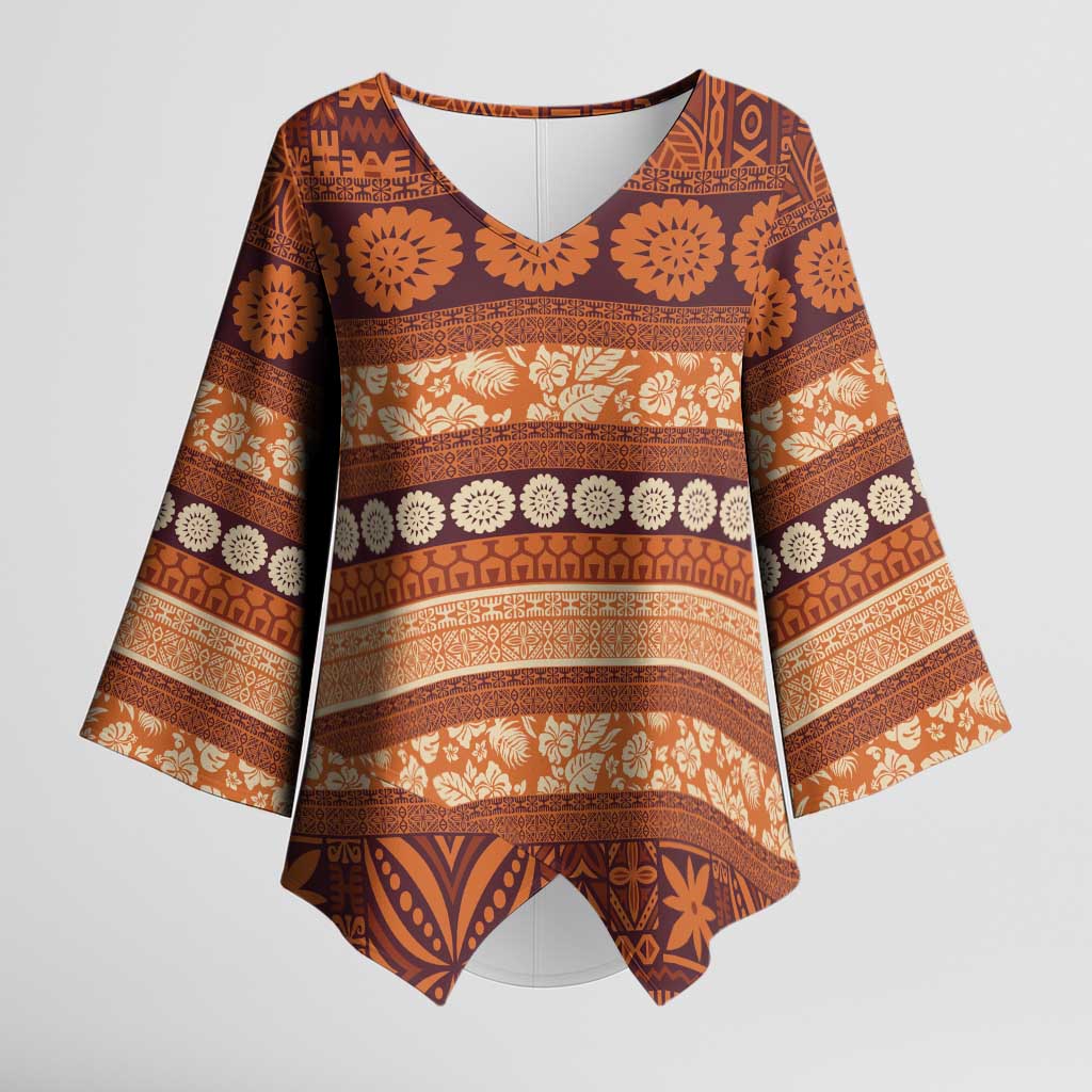 Fiji Marau na Kerisimasi Kimono Sleeve Blouse Gold Tapa Masi Inspired Christmas LT9 Female Gold - Polynesian Pride