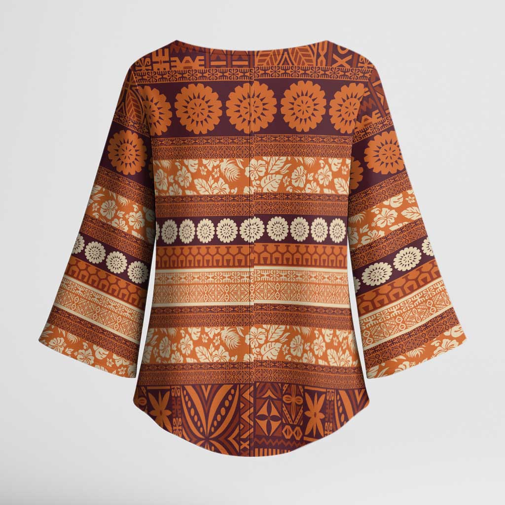 Fiji Marau na Kerisimasi Kimono Sleeve Blouse Gold Tapa Masi Inspired Christmas LT9 - Polynesian Pride