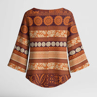 Fiji Marau na Kerisimasi Kimono Sleeve Blouse Gold Tapa Masi Inspired Christmas LT9 - Polynesian Pride