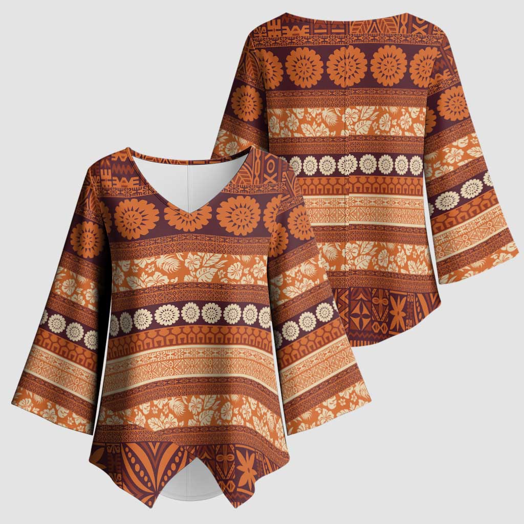Fiji Marau na Kerisimasi Kimono Sleeve Blouse Gold Tapa Masi Inspired Christmas LT9 - Polynesian Pride