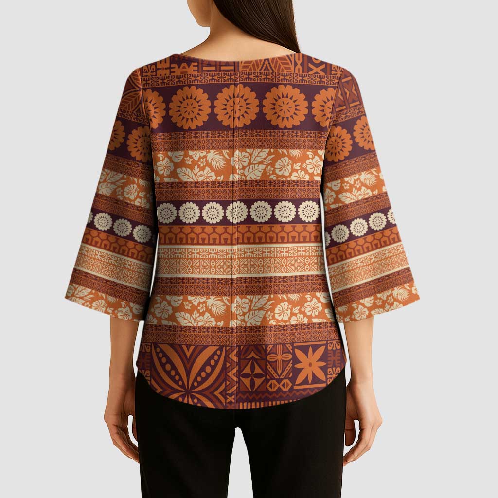 Fiji Marau na Kerisimasi Kimono Sleeve Blouse Gold Tapa Masi Inspired Christmas LT9 - Polynesian Pride