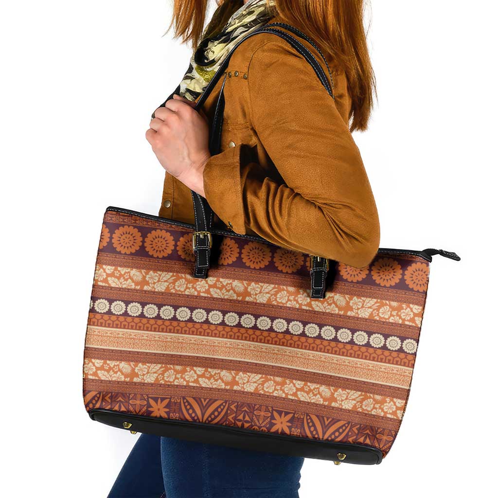 Fiji Marau na Kerisimasi Leather Tote Bag Gold Tapa Masi Inspired Christmas LT9 Gold - Polynesian Pride