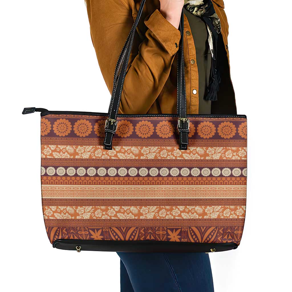 Fiji Marau na Kerisimasi Leather Tote Bag Gold Tapa Masi Inspired Christmas LT9 - Polynesian Pride