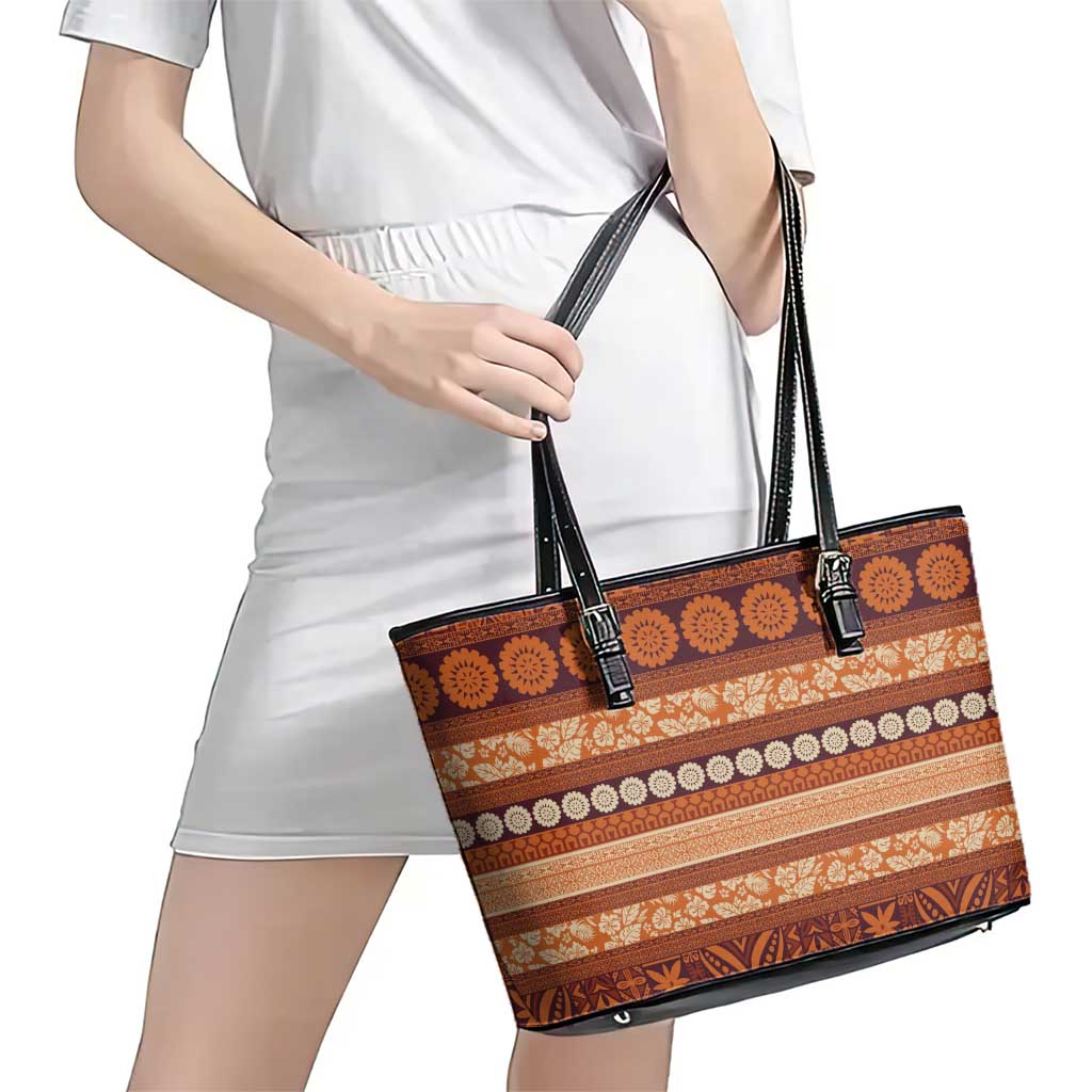 Fiji Marau na Kerisimasi Leather Tote Bag Gold Tapa Masi Inspired Christmas LT9 - Polynesian Pride