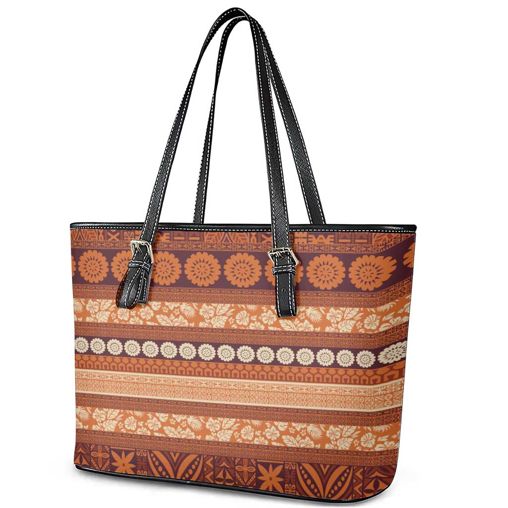 Fiji Marau na Kerisimasi Leather Tote Bag Gold Tapa Masi Inspired Christmas LT9 - Polynesian Pride