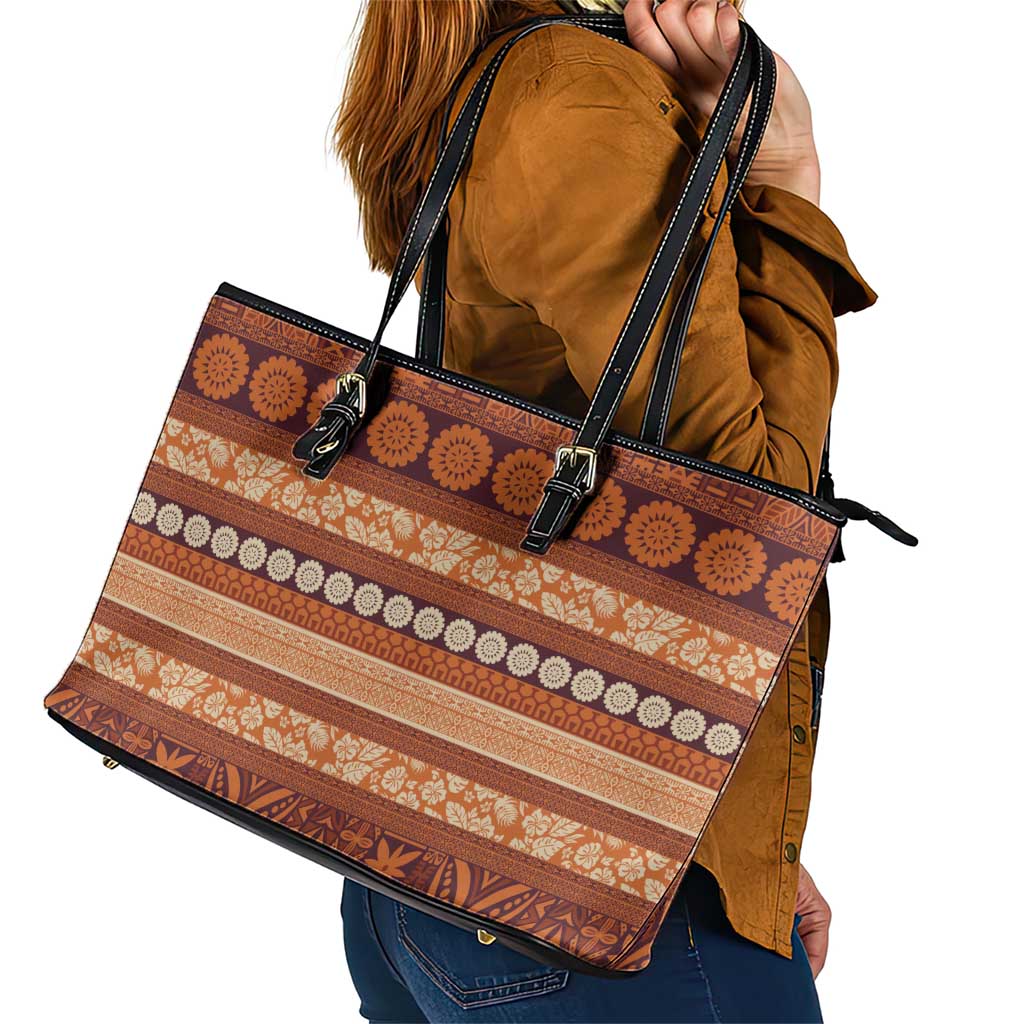 Fiji Marau na Kerisimasi Leather Tote Bag Gold Tapa Masi Inspired Christmas LT9 - Polynesian Pride