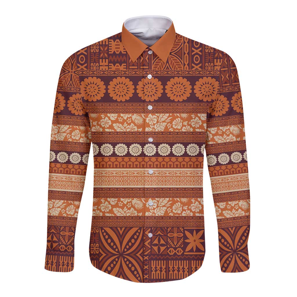 Fiji Marau na Kerisimasi Long Sleeve Button Shirt Gold Tapa Masi Inspired Christmas LT9 Unisex Gold - Polynesian Pride