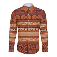 Fiji Marau na Kerisimasi Long Sleeve Button Shirt Gold Tapa Masi Inspired Christmas LT9 Unisex Gold - Polynesian Pride