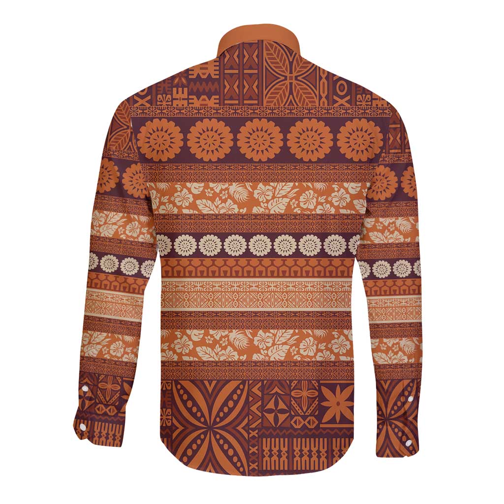 Fiji Marau na Kerisimasi Long Sleeve Button Shirt Gold Tapa Masi Inspired Christmas LT9 - Polynesian Pride