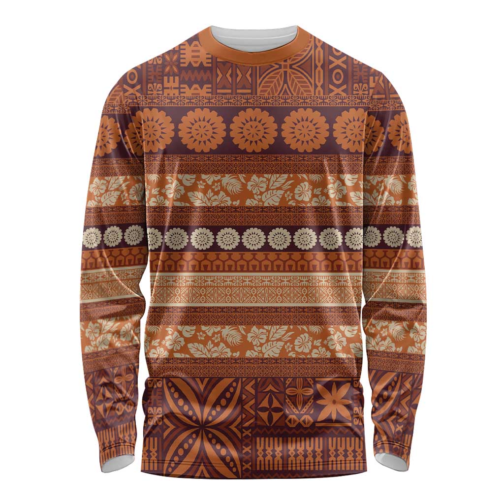 Fiji Marau na Kerisimasi Long Sleeve Shirt Gold Tapa Masi Inspired Christmas LT9 Unisex Gold - Polynesian Pride
