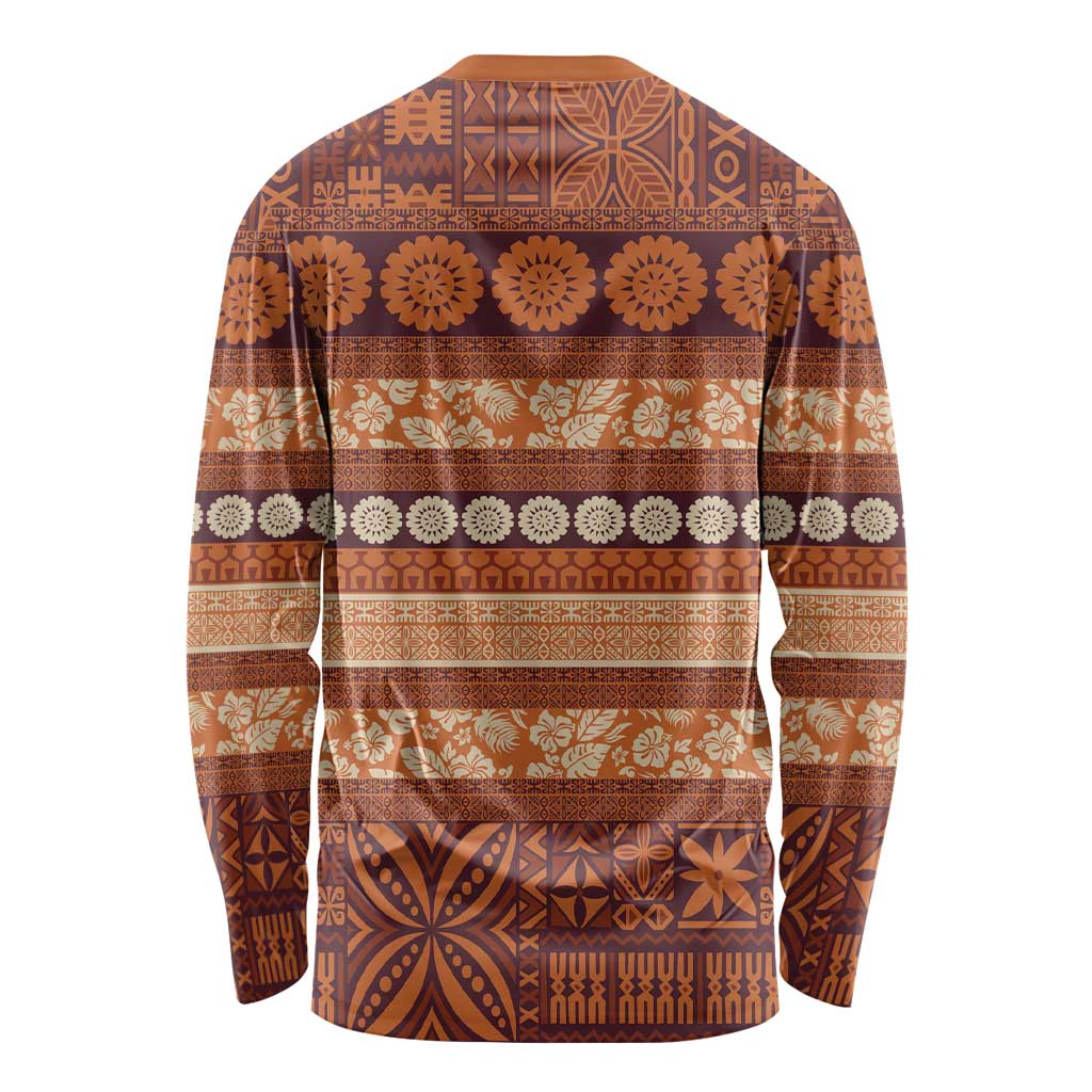 Fiji Marau na Kerisimasi Long Sleeve Shirt Gold Tapa Masi Inspired Christmas LT9 - Polynesian Pride