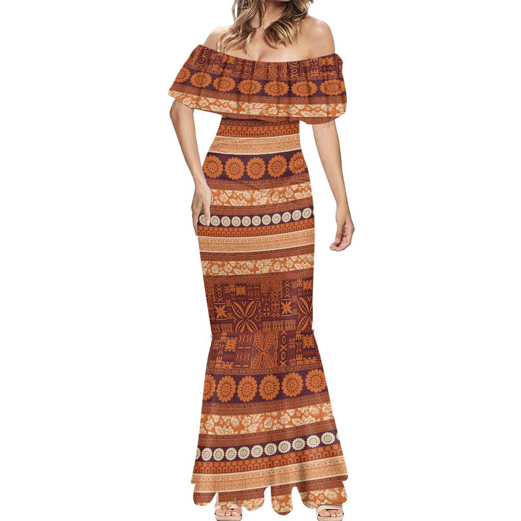 Fiji Marau na Kerisimasi Mermaid Dress Gold Tapa Masi Inspired Christmas - Polynesian Pride