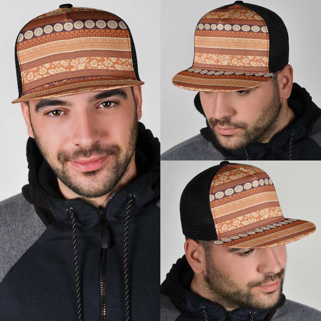 Fiji Marau na Kerisimasi Mesh Trucker Cap Gold Tapa Masi Inspired Christmas - Polynesian Pride