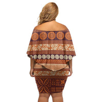 Fiji Marau na Kerisimasi Off Shoulder Short Dress Gold Tapa Masi Inspired Christmas - Polynesian Pride