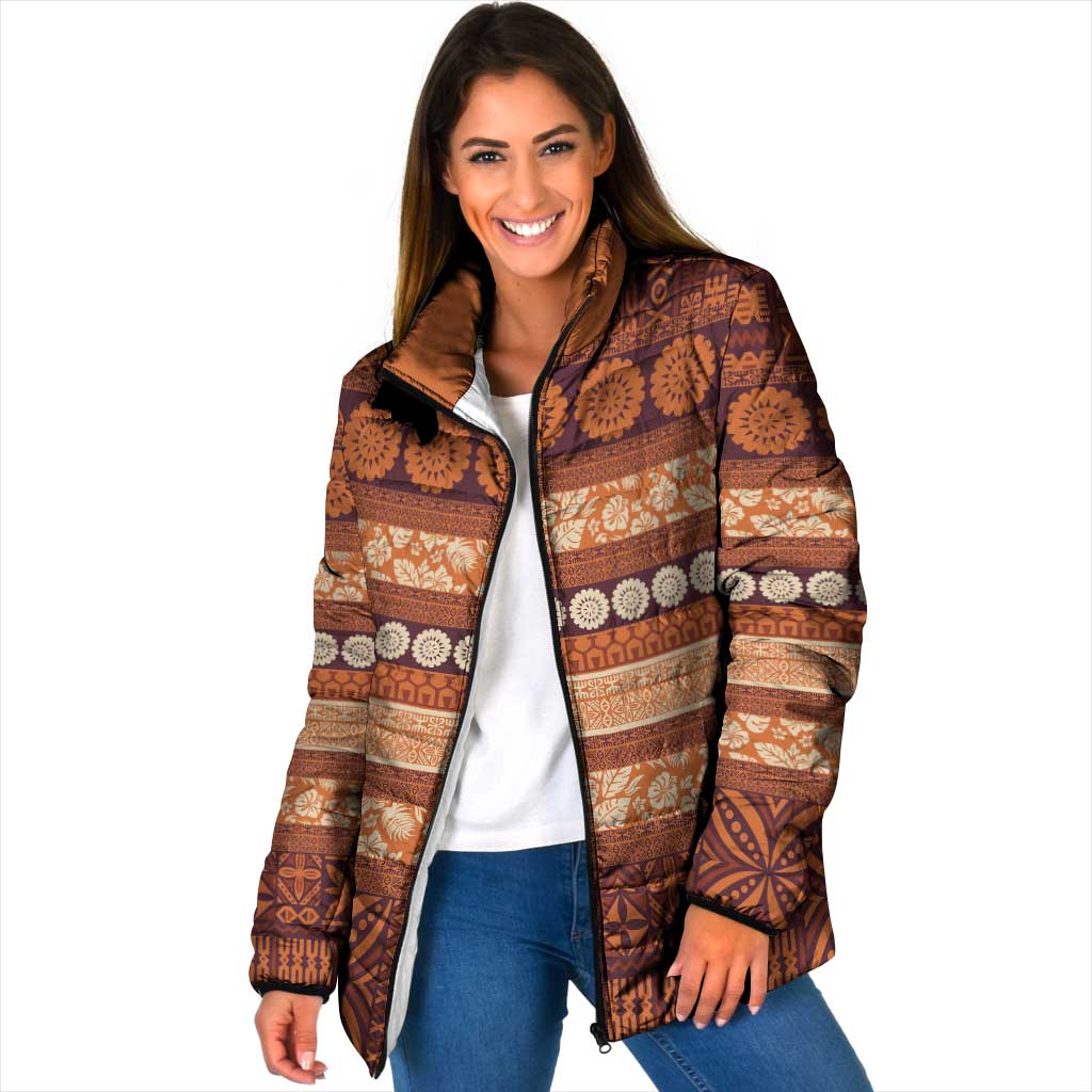 Fiji Marau na Kerisimasi Padded Jacket Gold Tapa Masi Inspired Christmas LT9 Women Gold - Polynesian Pride