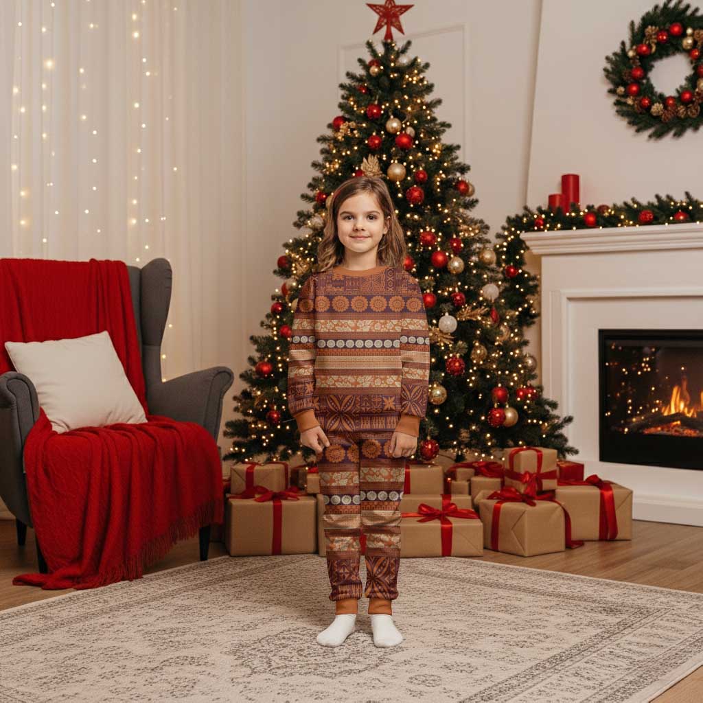 Fiji Marau na Kerisimasi Christmas Pajama Set Gold Tapa Masi Inspired Christmas LT9 Kid Gold - Polynesian Pride
