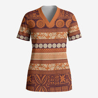Fiji Marau na Kerisimasi Scrub Top Gold Tapa Masi Inspired Christmas LT9 Adult Gold - Polynesian Pride