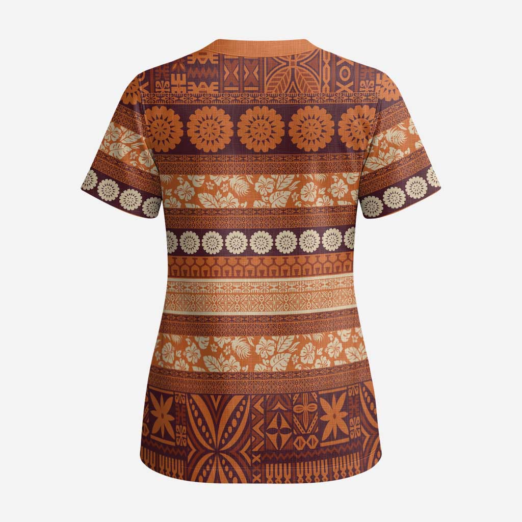 Fiji Marau na Kerisimasi Scrub Top Gold Tapa Masi Inspired Christmas LT9 - Polynesian Pride