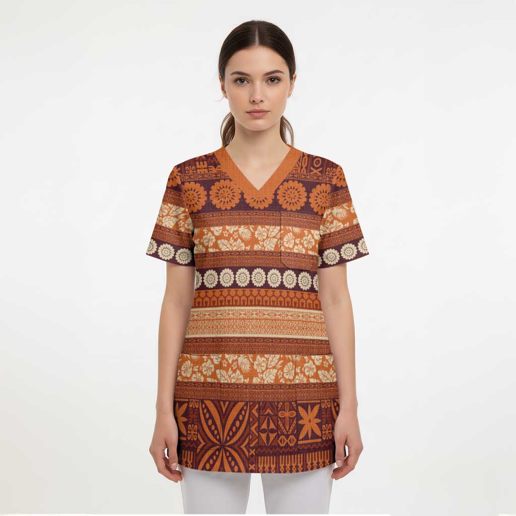 Fiji Marau na Kerisimasi Scrub Top Gold Tapa Masi Inspired Christmas LT9 - Polynesian Pride