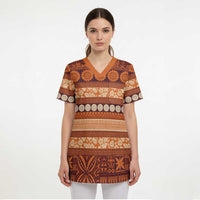 Fiji Marau na Kerisimasi Scrub Top Gold Tapa Masi Inspired Christmas LT9 - Polynesian Pride