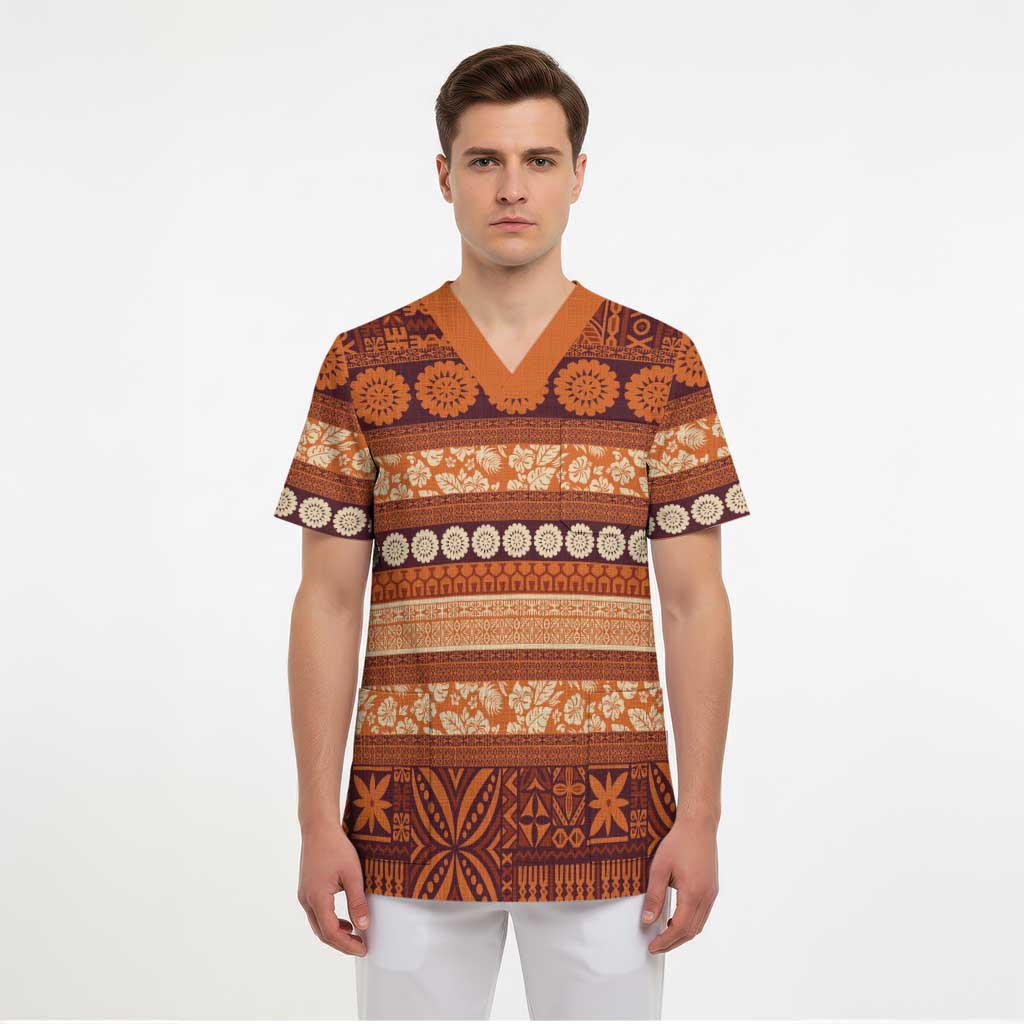 Fiji Marau na Kerisimasi Scrub Top Gold Tapa Masi Inspired Christmas LT9 - Polynesian Pride