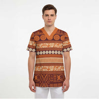 Fiji Marau na Kerisimasi Scrub Top Gold Tapa Masi Inspired Christmas LT9 - Polynesian Pride