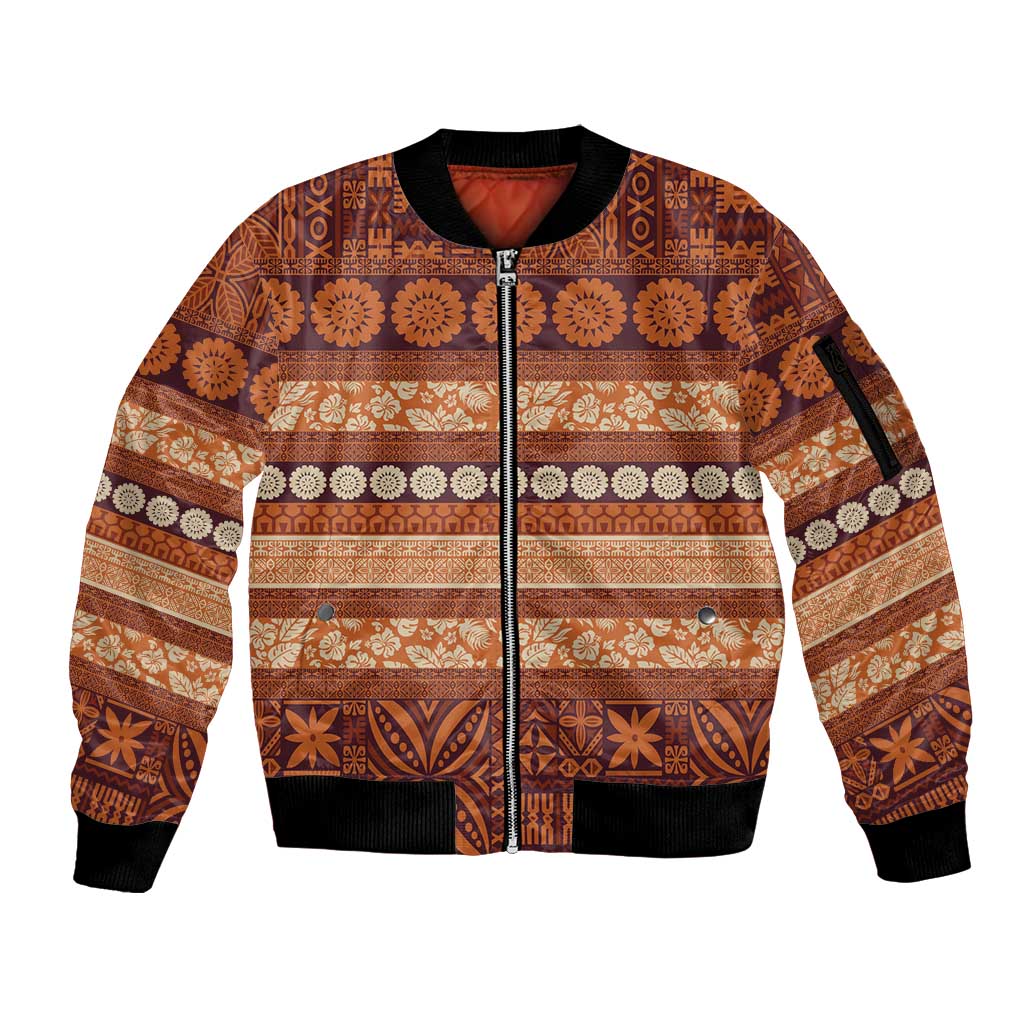 Fiji Marau na Kerisimasi Sleeve Zip Bomber Jacket Gold Tapa Masi Inspired Christmas LT9 Unisex Gold - Polynesian Pride