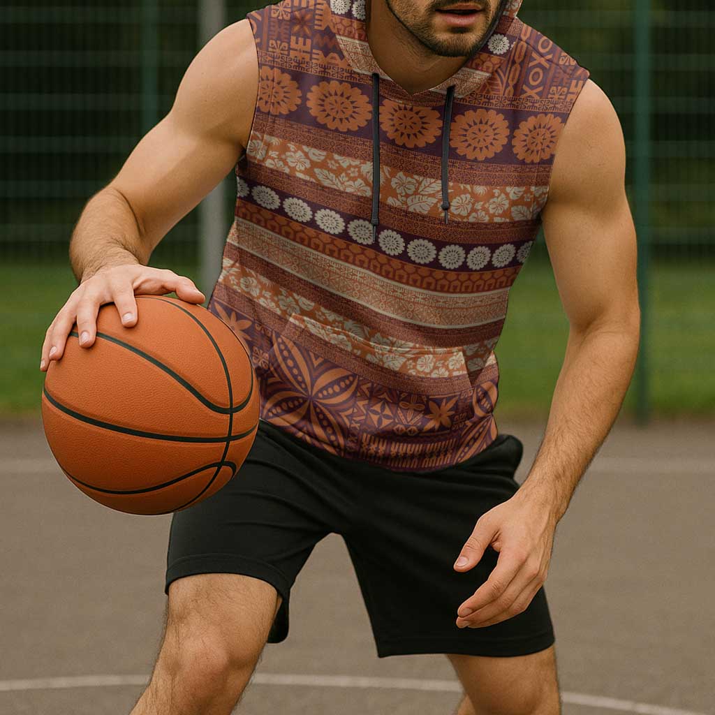 Fiji Marau na Kerisimasi Sleeveless Hoodie Gold Tapa Masi Inspired Christmas - Polynesian Pride