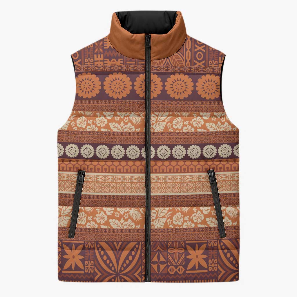 Fiji Marau na Kerisimasi Sleeveless Puffer Jacket Gold Tapa Masi Inspired Christmas LT9 Unisex Gold - Polynesian Pride
