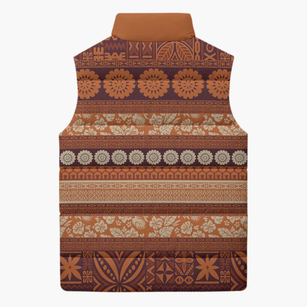 Fiji Marau na Kerisimasi Sleeveless Puffer Jacket Gold Tapa Masi Inspired Christmas LT9 - Polynesian Pride