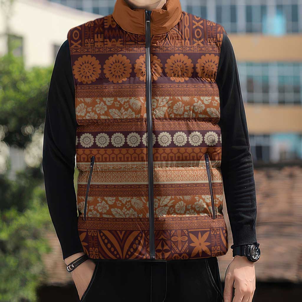 Fiji Marau na Kerisimasi Sleeveless Puffer Jacket Gold Tapa Masi Inspired Christmas LT9 - Polynesian Pride