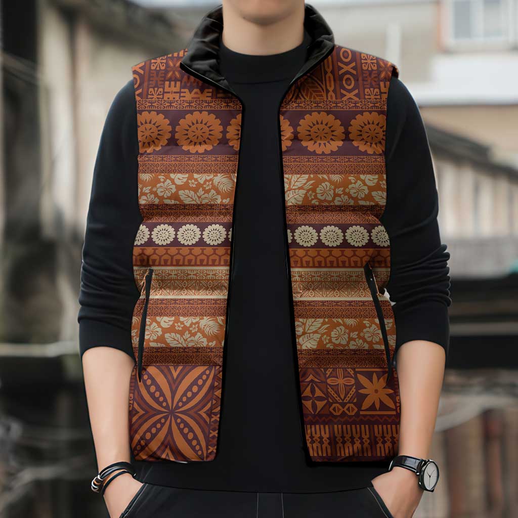 Fiji Marau na Kerisimasi Sleeveless Puffer Jacket Gold Tapa Masi Inspired Christmas LT9 - Polynesian Pride