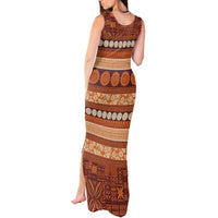 Fiji Marau na Kerisimasi Tank Maxi Dress Gold Tapa Masi Inspired Christmas - Polynesian Pride