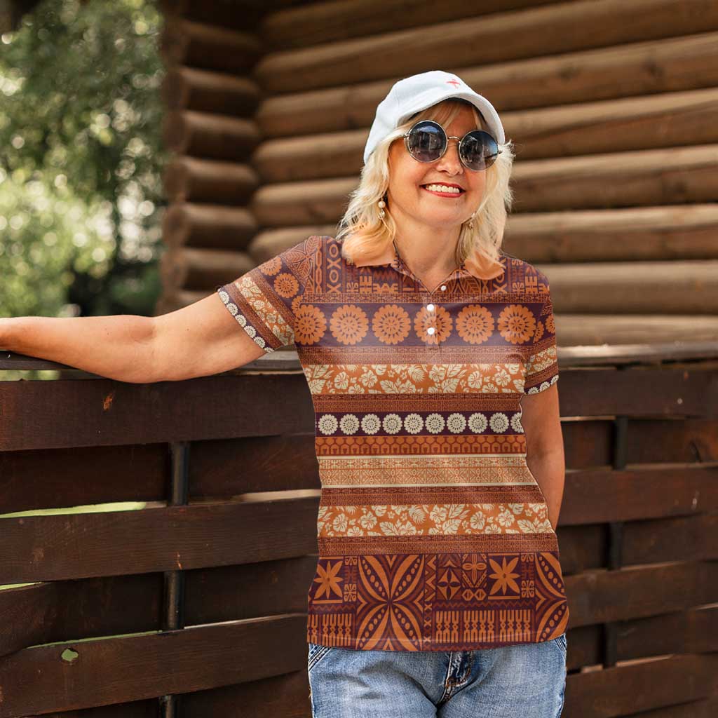 Fiji Marau na Kerisimasi Women Polo Shirt Gold Tapa Masi Inspired Christmas - Polynesian Pride