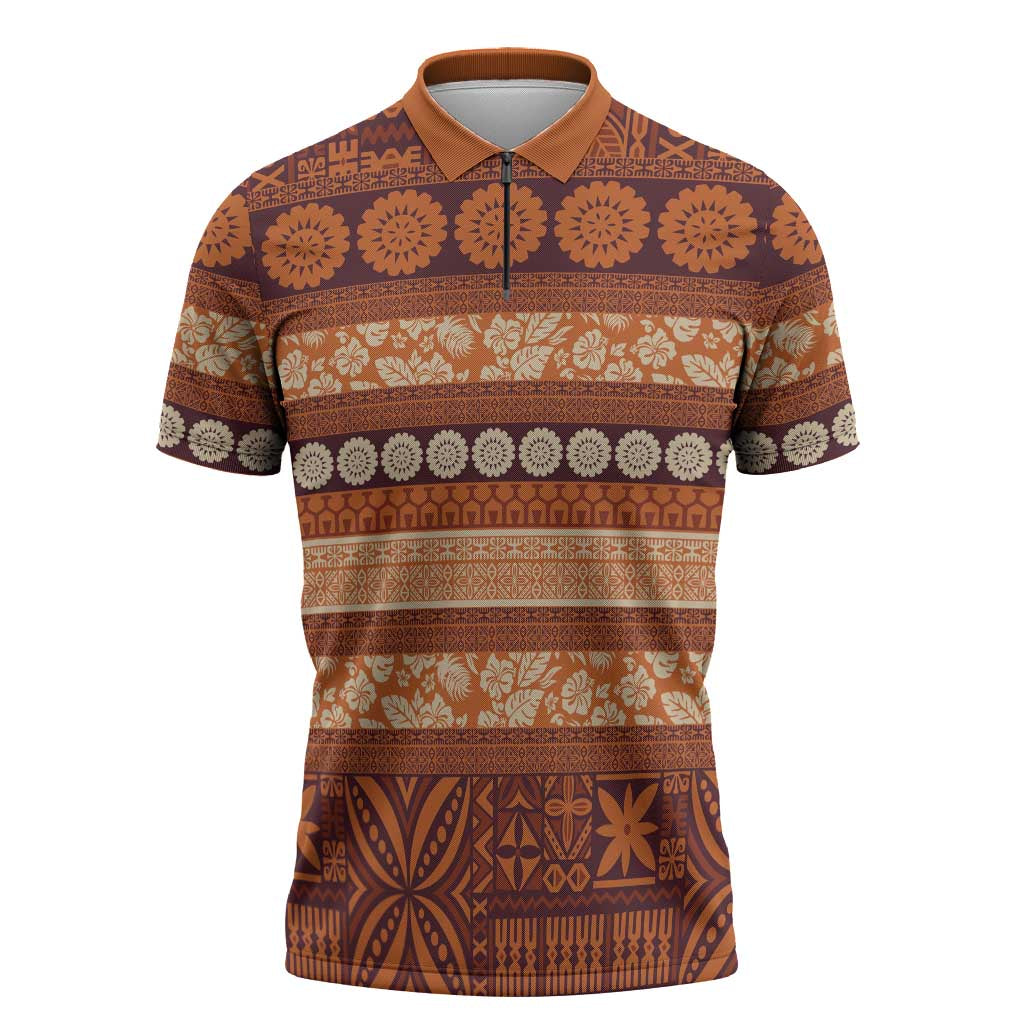 Fiji Marau na Kerisimasi Zipper Polo Shirt Gold Tapa Masi Inspired Christmas LT9 Gold - Polynesian Pride